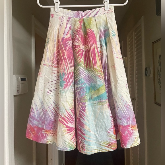 EUC Karen Millen Watercolor Paint Brushstroke Palm Tree Print Full Midi Skirt - Picture 1 of 6